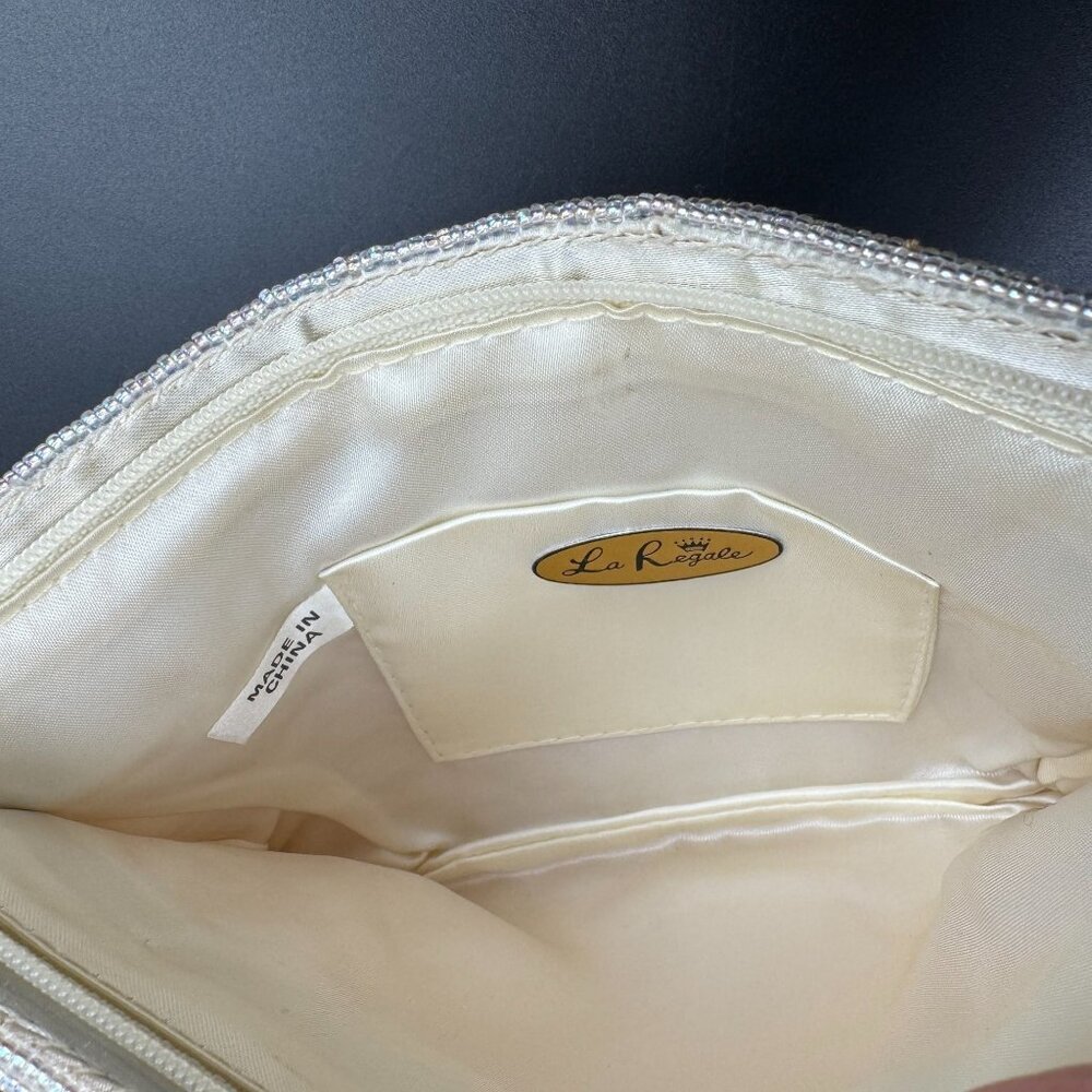La Regale Vtg Beaded Evening Clutch Purse Ivory Satin Lining Zipper Sequined 7oz - Picture 3 of 10